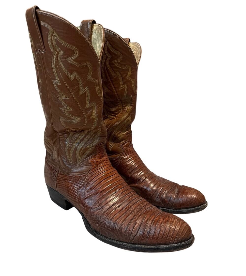 VTG Justin K2971 Lizard Skin Cowboy Boots Brown 14 AA Extra Narrow USA Made